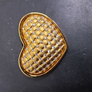 Vintage Signed Swarovski® Crystal Encrusted Gold Tone Heart Brooch